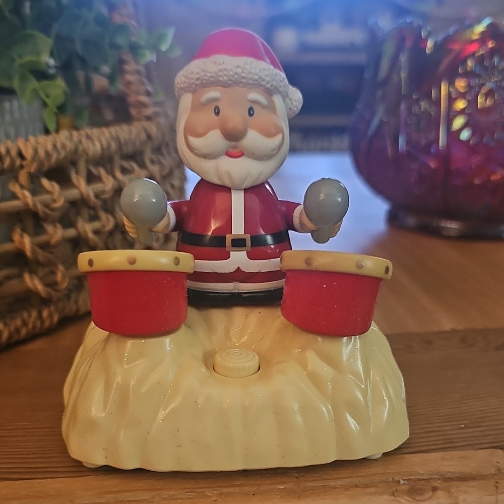 Festive Santa Drummer Figurine - Red and Cream